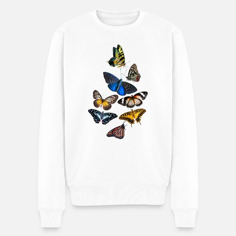 Bunter Schmetterling - Männer Premium Bio Pullover - Weiß