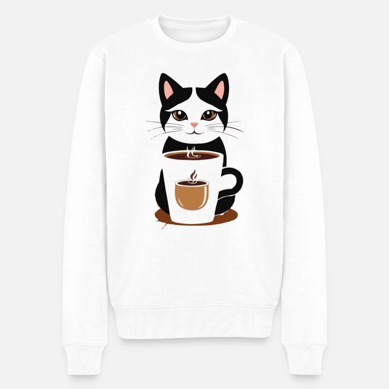katze kaffee - Männer Premium Bio Pullover - Weiß
