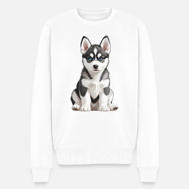 Illustration eines jungen dunkelgrauen Husky-Welpen - Männer Premium Bio Pullover - Weiß