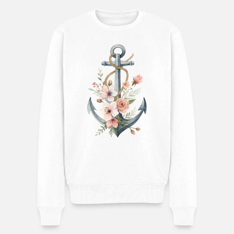 Ancre avec vrille florale - Pull Premium bio Homme - blanc