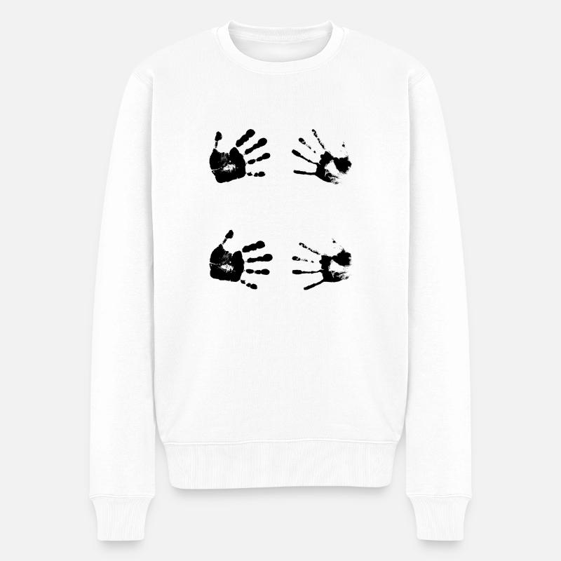 Schwarze Handabdrücke. Geschenk - Männer Premium Bio Pullover - Weiß