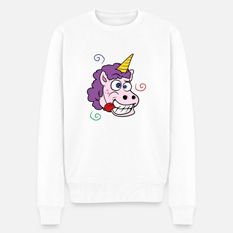 Verrücktes Einhorn - Männer Premium Bio Pullover - Weiß