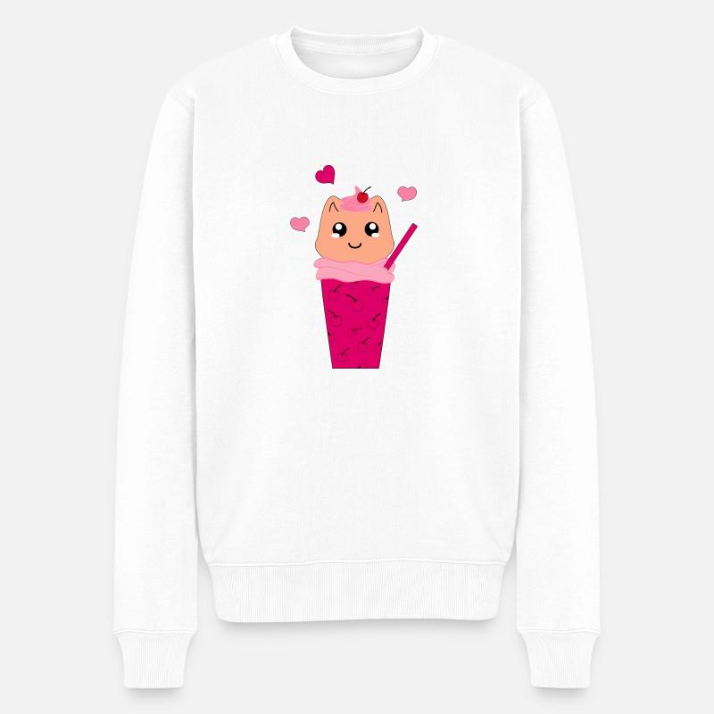 Kawaii Milchshake mit Kätzchen - Männer Premium Bio Pullover - Weiß