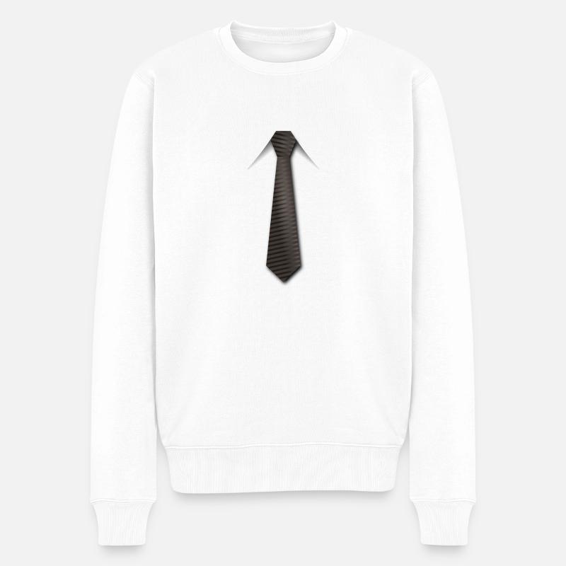 Cravate marron - Pull Premium bio Homme - blanc