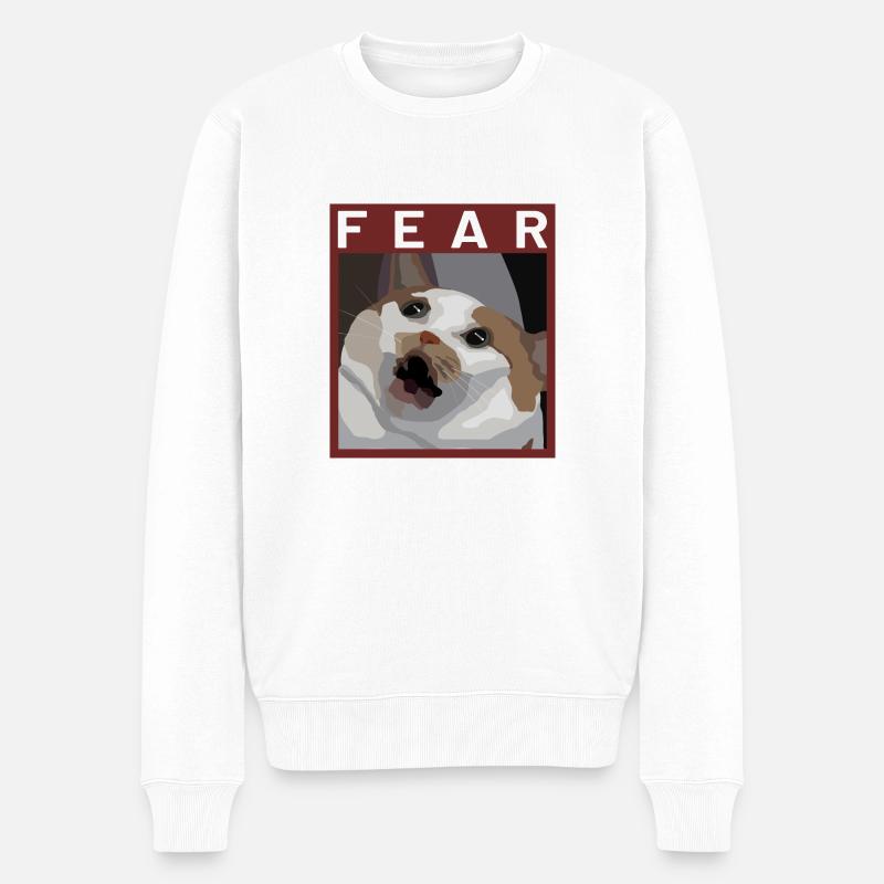 Scared cat Meme Illustration - Männer Premium Bio Pullover - Weiß