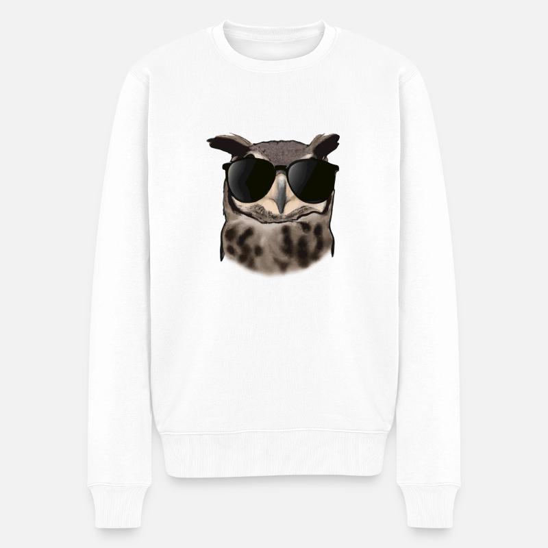Eule mit Sonnenbrille Geschenkidee - Männer Premium Bio Pullover - Weiß