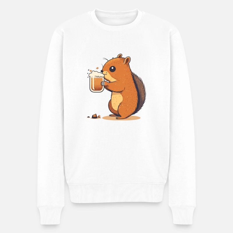 Süßes Eichhörnchen mit Bier - Männer Premium Bio Pullover - Weiß