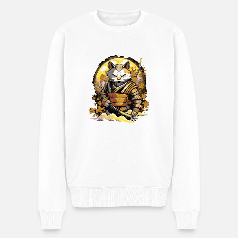 Samurai-Katze - Männer Premium Bio Pullover - Weiß