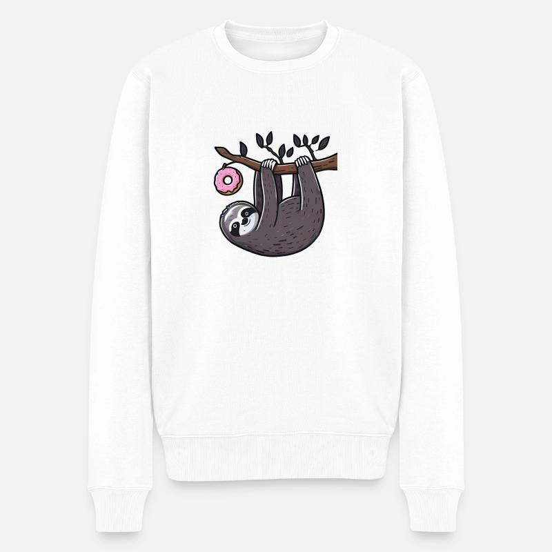 Faultier mit Donut - Männer Premium Bio Pullover - Weiß