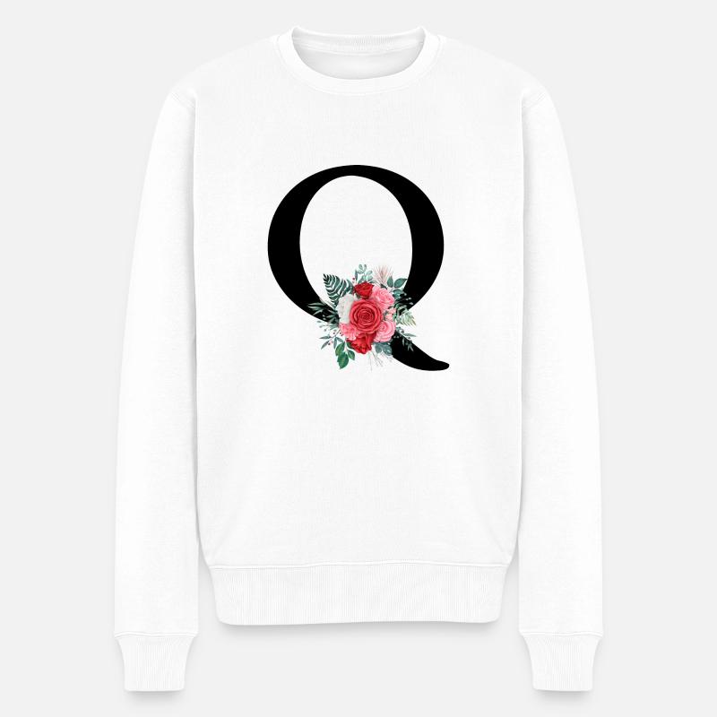 Roter Blumenbuchstabe Q - Männer Premium Bio Pullover - Weiß