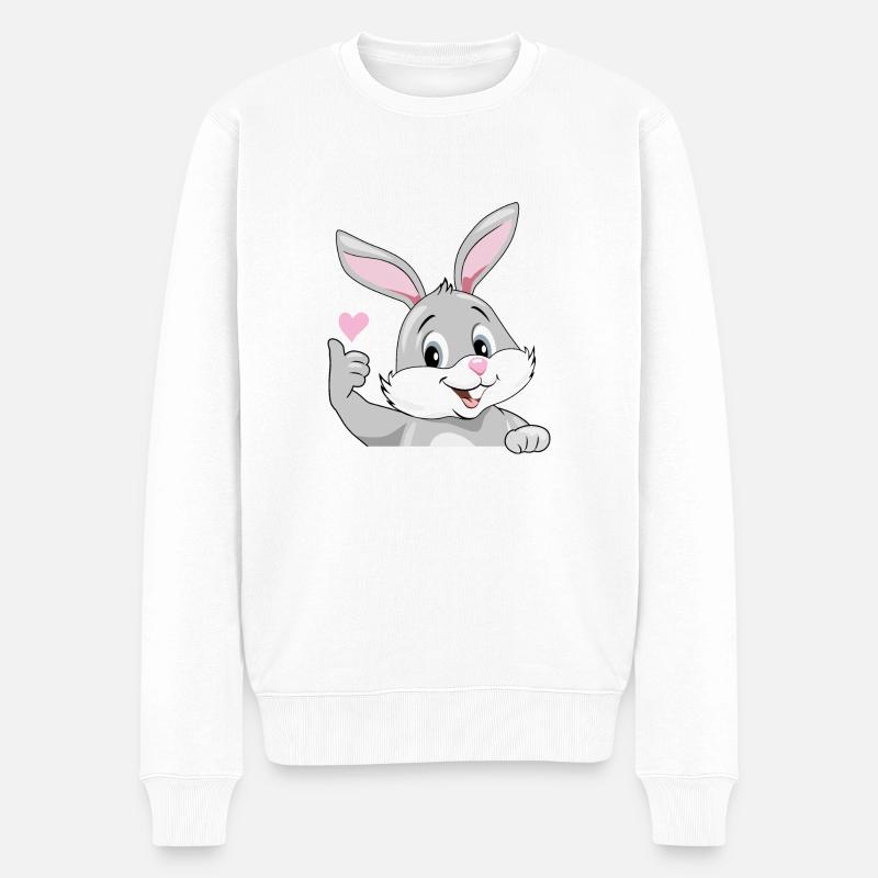 Spähendes lächelndes Kaninchen - Männer Premium Bio Pullover - Weiß
