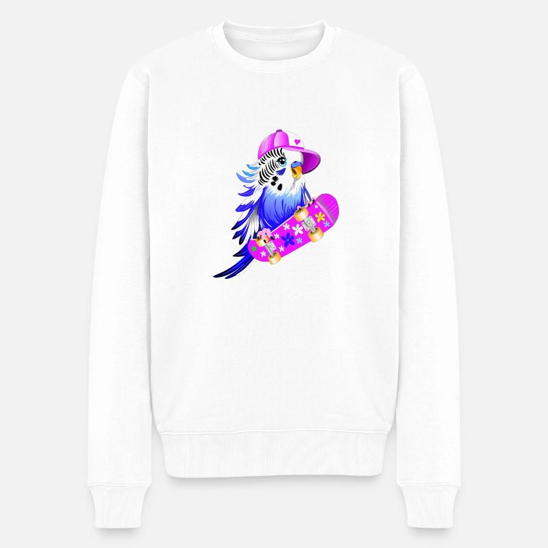 Wellensittich Skateboard - Männer Premium Bio Pullover - Weiß