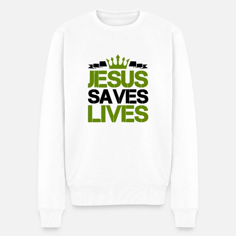 jesus saves lives - Männer Premium Bio Pullover - Weiß