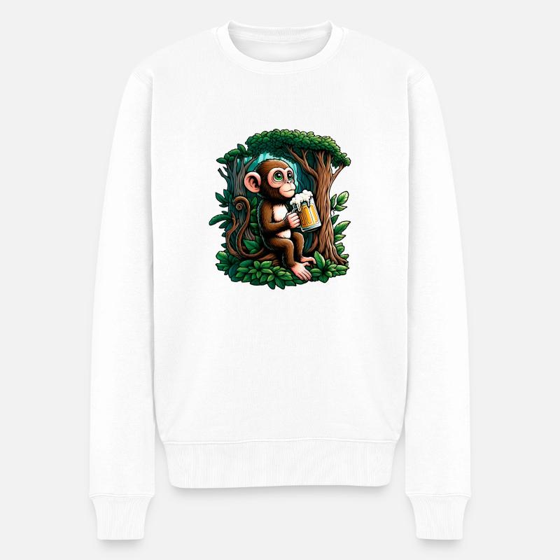 Singe Bière Décontracté - Pull Premium bio Homme - blanc