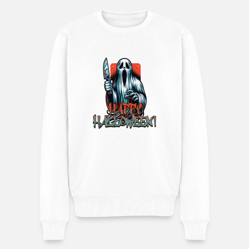 Gruseliger Halloween Geist - Männer Premium Bio Pullover - Weiß