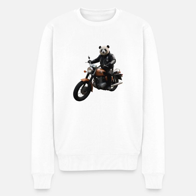 Biker Panda - Männer Premium Bio Pullover - Weiß