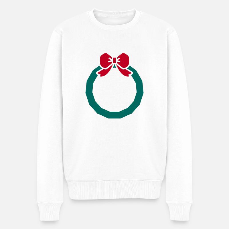 Weihnachtskranz mit rotem Band - Männer Premium Bio Pullover - Weiß