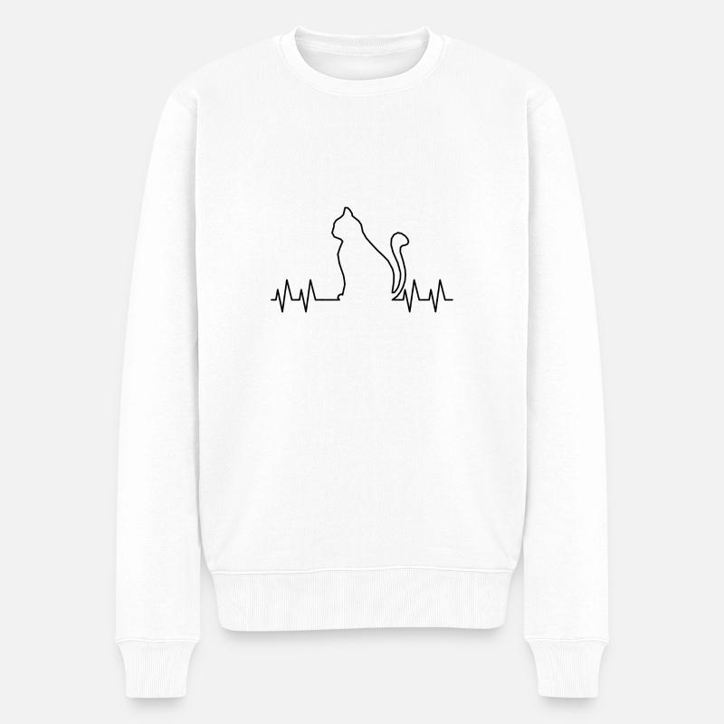 Katze Herzschlag - Männer Premium Bio Pullover - Weiß