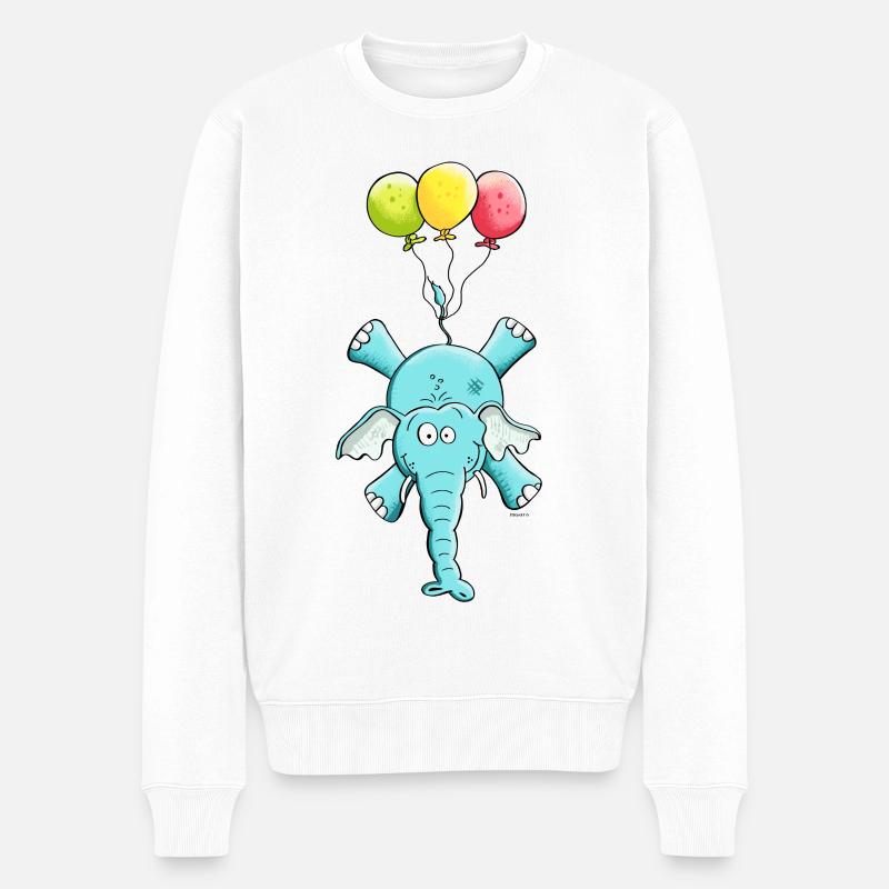 Elefant mit Ballons - Männer Premium Bio Pullover - Weiß
