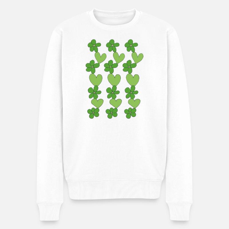 herzen blumen grün - Männer Premium Bio Pullover - Weiß