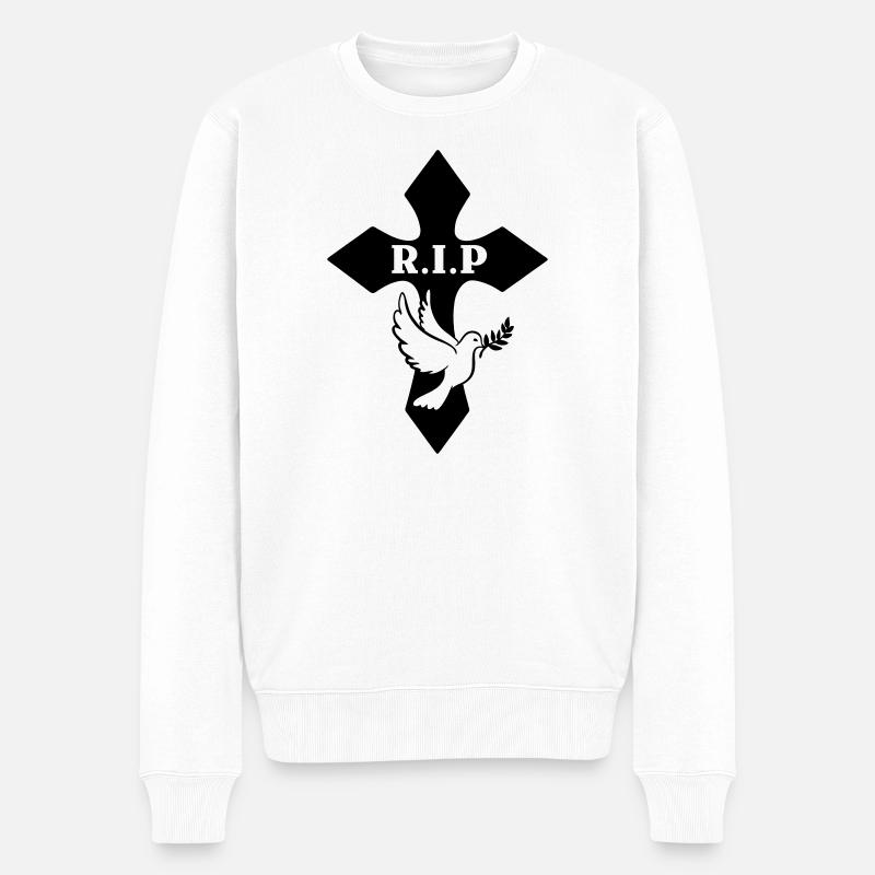 Croix avec pigeon et texte R.I.P - Pull Premium bio Homme - blanc