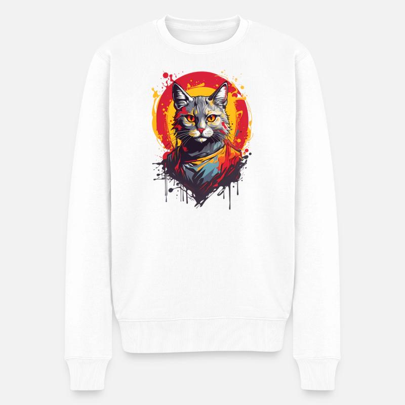 Coole Katze - Männer Premium Bio Pullover - Weiß