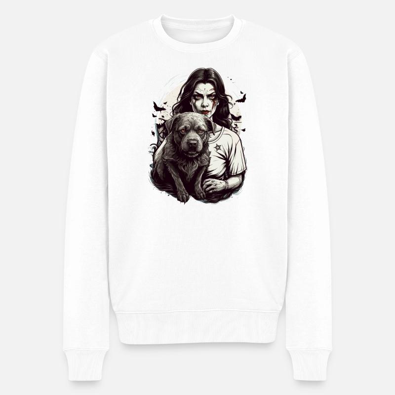 Vampir mit Hund - Männer Premium Bio Pullover - Weiß