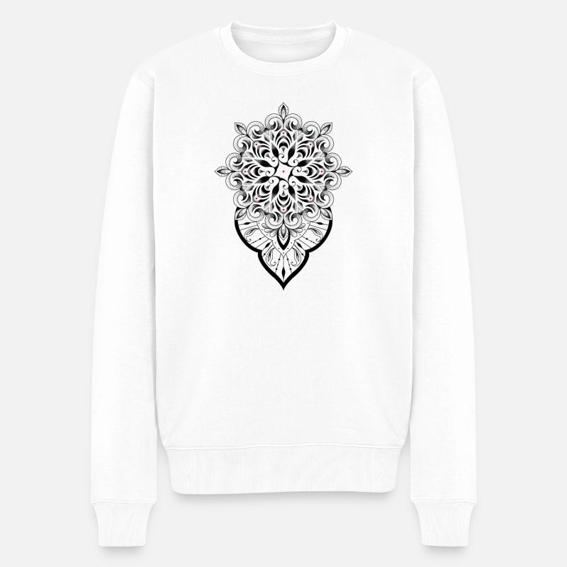 Mandala Grafik Punktarbeit - Männer Premium Bio Pullover - Weiß