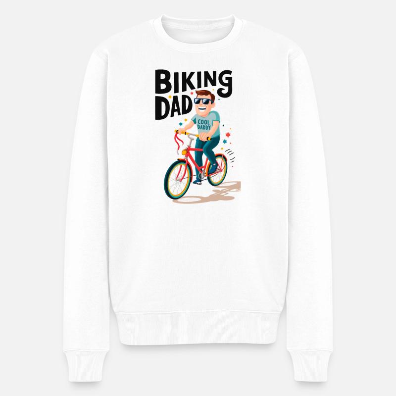 Papa à vélo Cool Daddy Illustration - Pull Premium bio Homme - blanc