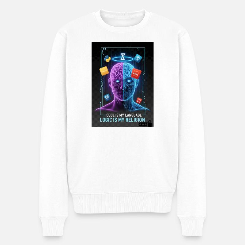 Code & Logic Cyberpunk Tech Brain T-Shirt - Pull Premium bio Homme - blanc
