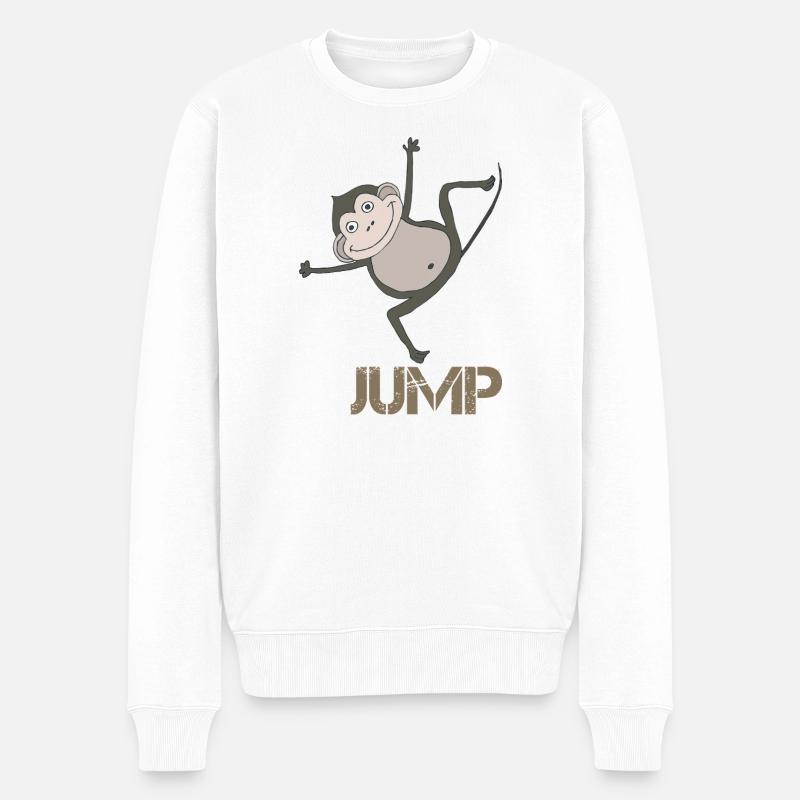 Verspielter Affe mit Sprungmotiv - Männer Premium Bio Pullover - Weiß