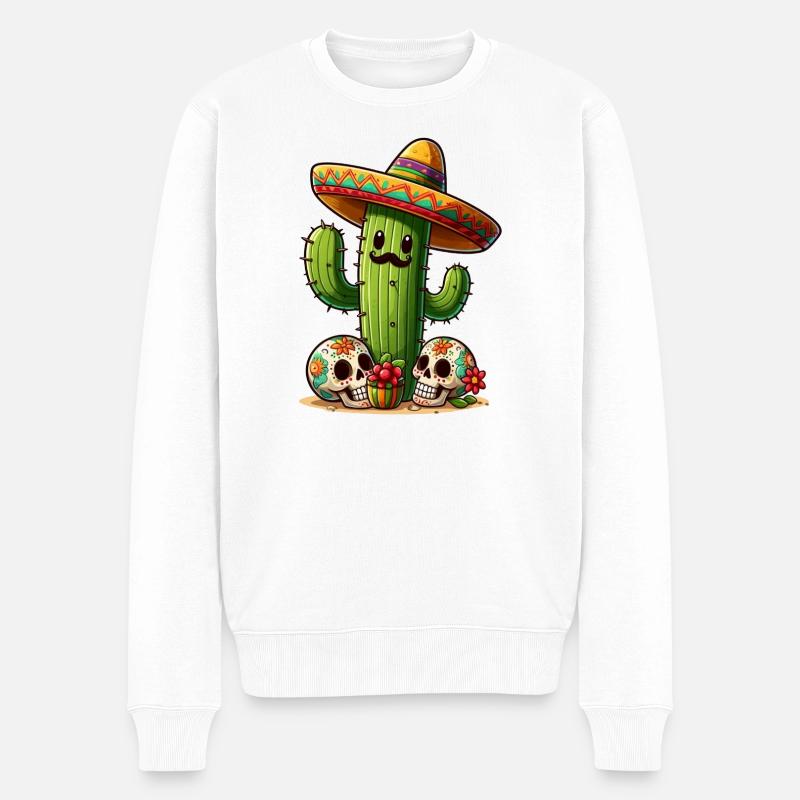 Drôle de cactus du Mexique - Pull Premium bio Homme - blanc