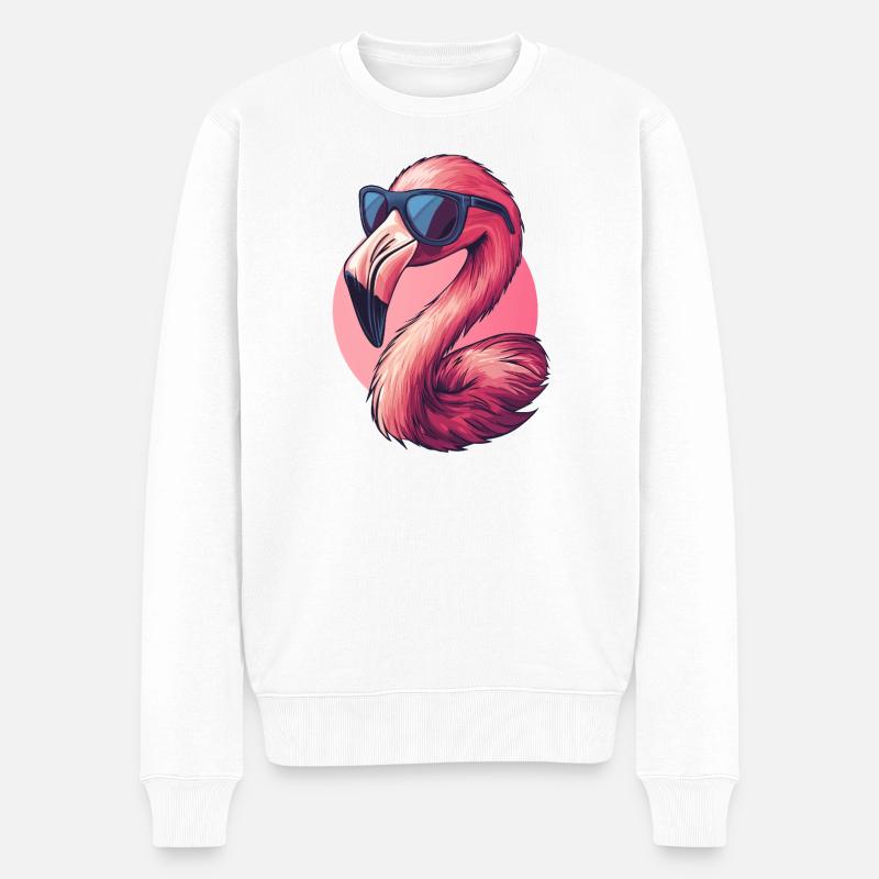 Flamingo Vogel mit Sonnenbrille :) - Männer Premium Bio Pullover - Weiß
