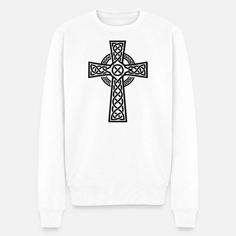 Keltisches Kreuz - Männer Premium Bio Pullover - Weiß