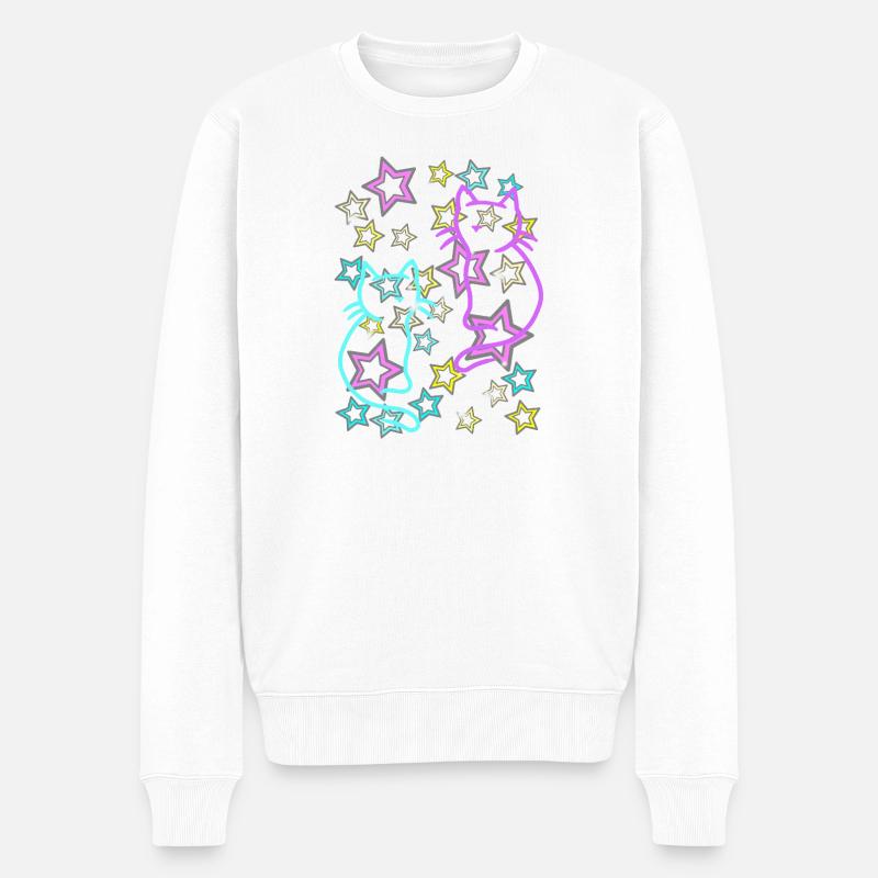 80er Retro Katzen Kinder Mädchen Jungen - Männer Premium Bio Pullover - Weiß