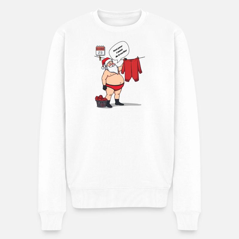Der Weihnachtsmann macht die Wäsche - Männer Premium Bio Pullover - Weiß