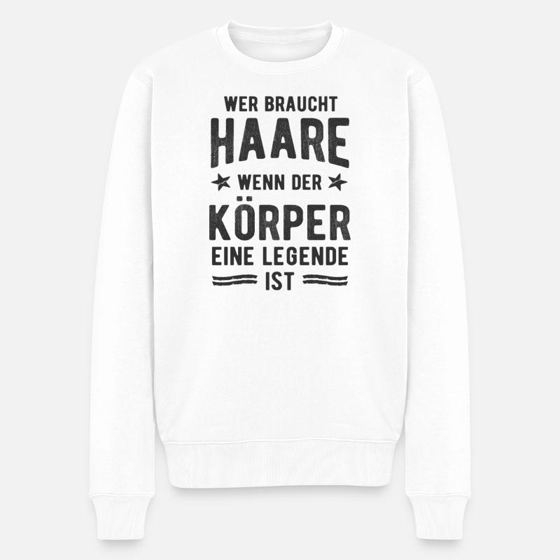 Geiler Typ mit Glatze Glatzkopf Bodybuilder - Männer Premium Bio Pullover - Weiß