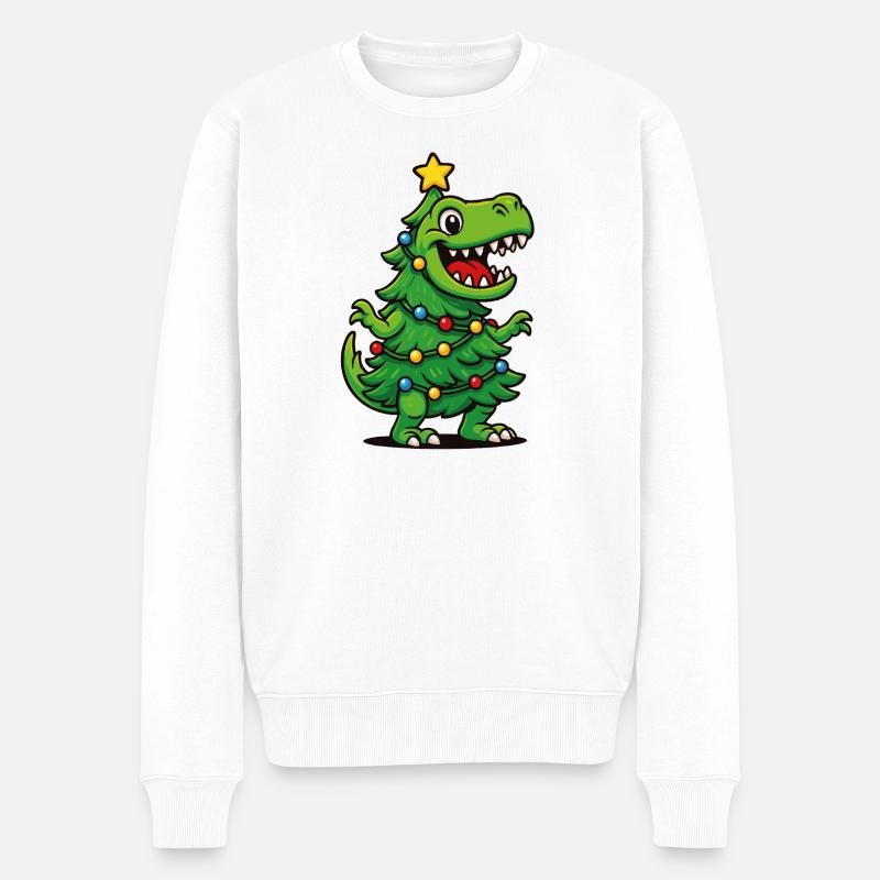 Tree-Rex – Retro Weihnachten Wortspiel T-Rex Dino - Männer Premium Bio Pullover - Weiß
