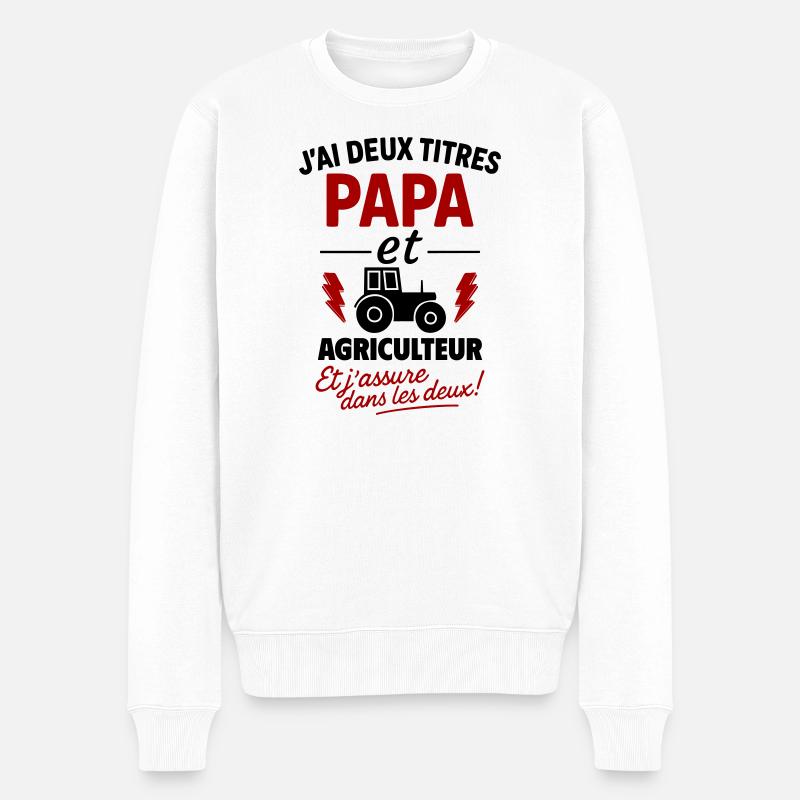 Papa_et_Agriculteur_Jassure_dans_les_deux - Männer Premium Bio Pullover - Weiß