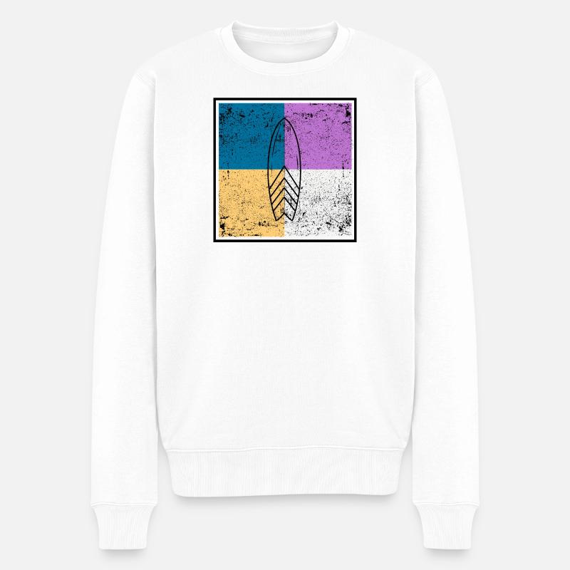 Surfbrett auf vierfarbigem Quad-Design - Männer Premium Bio Pullover - Weiß