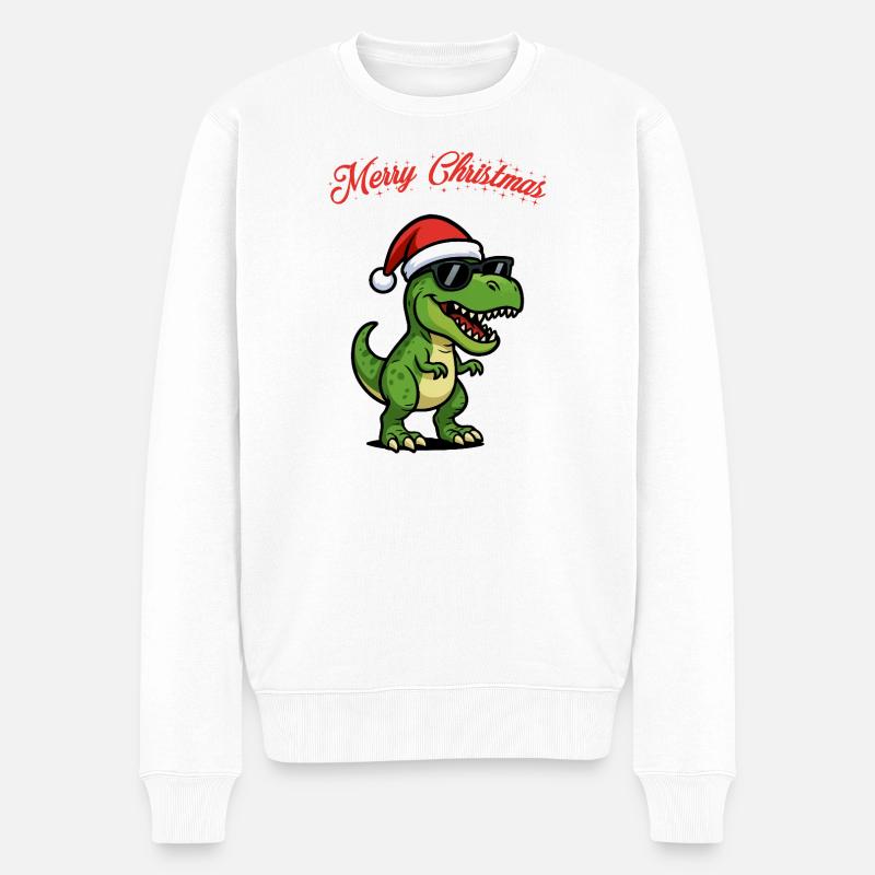 Weihnachtsdino mit Sonnenbrille - Männer Premium Bio Pullover - Weiß