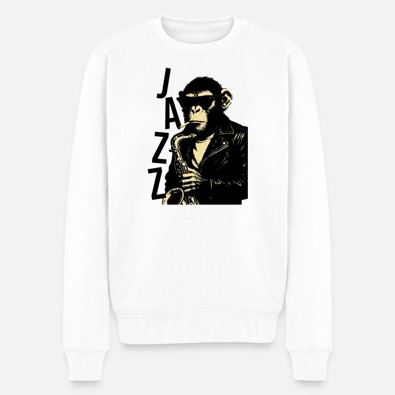 Un singe saxophone joue du saxophone - Pull Premium bio Homme - blanc