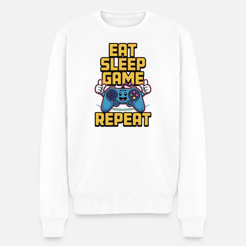 Jeu Manger et Dormer : Répéter - Pull Premium bio Homme - blanc