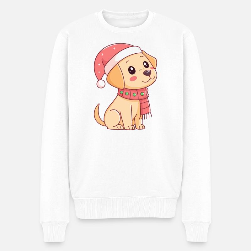 Chiot festif au bonnet de Noël - Pull Premium bio Homme - blanc