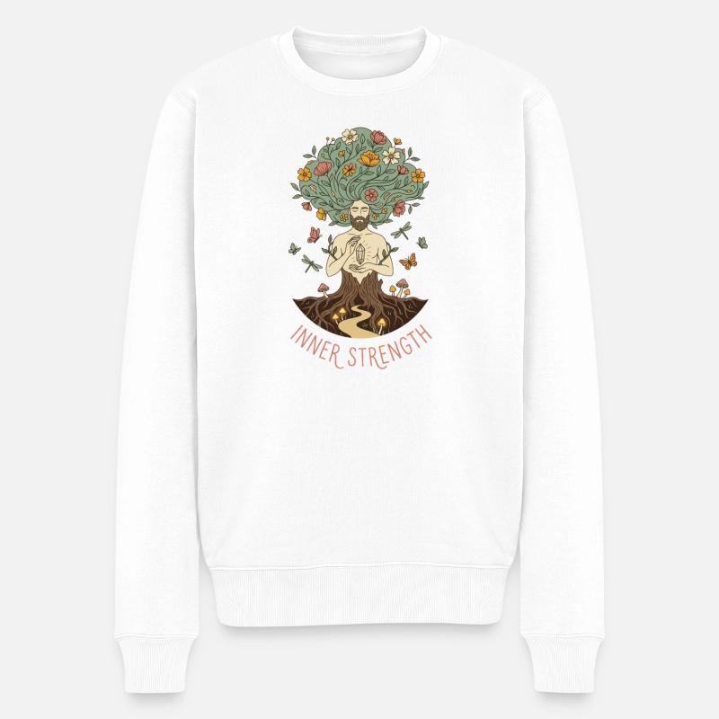 Force intérieure - Nature botanique zen - Pull Premium bio Homme - blanc