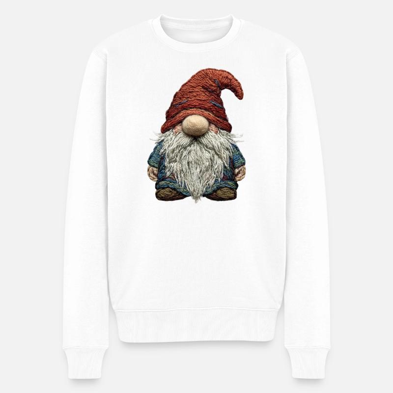 Gnome en aspect brodé (imprimé) - Pull Premium bio Homme - blanc
