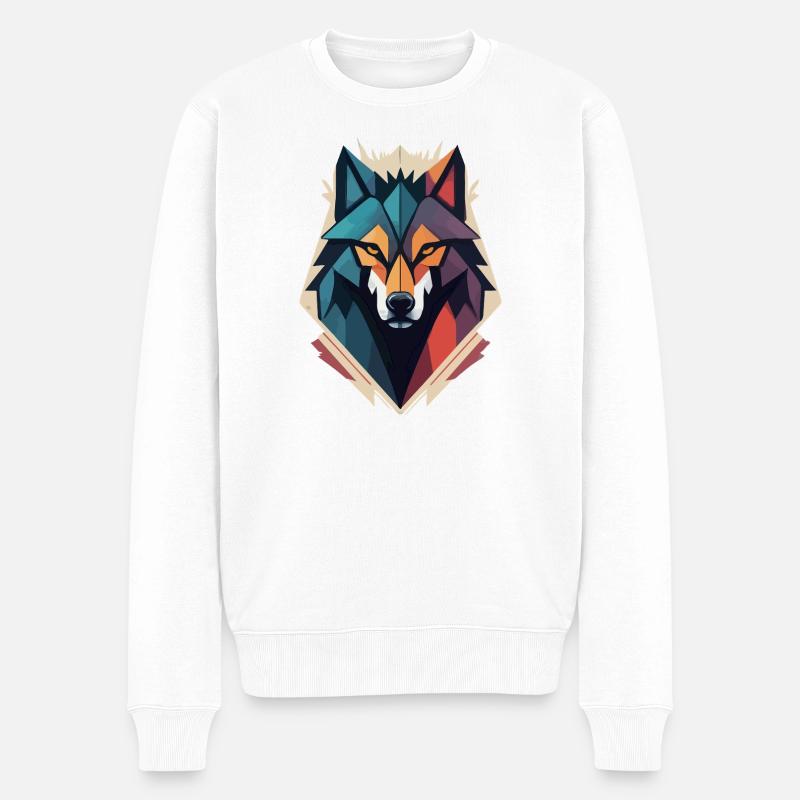 Geometrischer Wolfskopf - Männer Premium Bio Pullover - Weiß