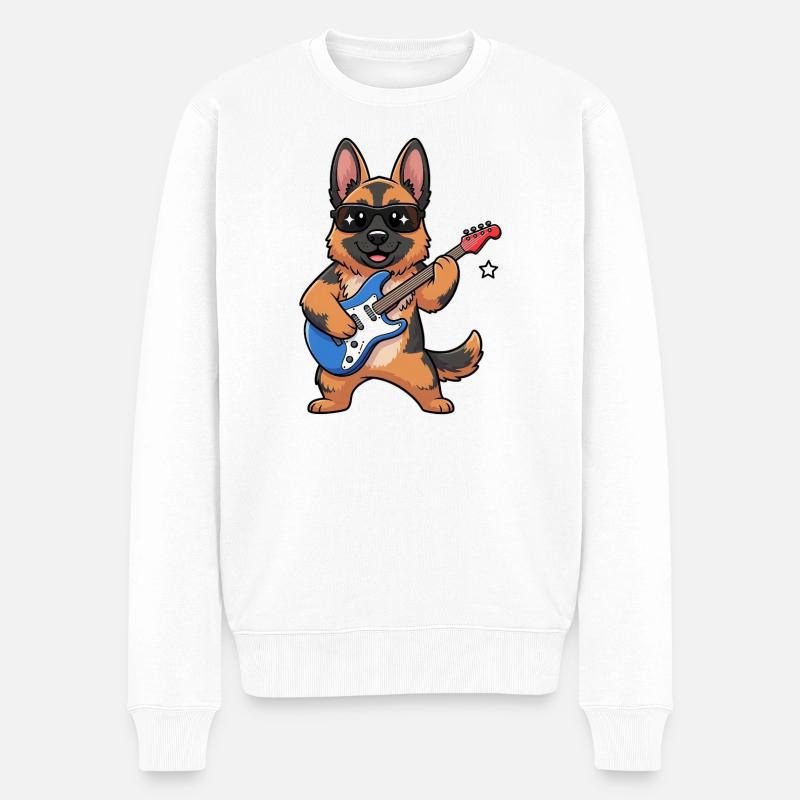 Gitarrierender Hund mit Sonnenbrille - Männer Premium Bio Pullover - Weiß