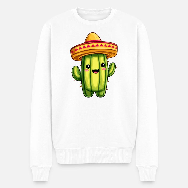 Cactus avec sombrero – cactus kawaii - Pull Premium bio Homme - blanc