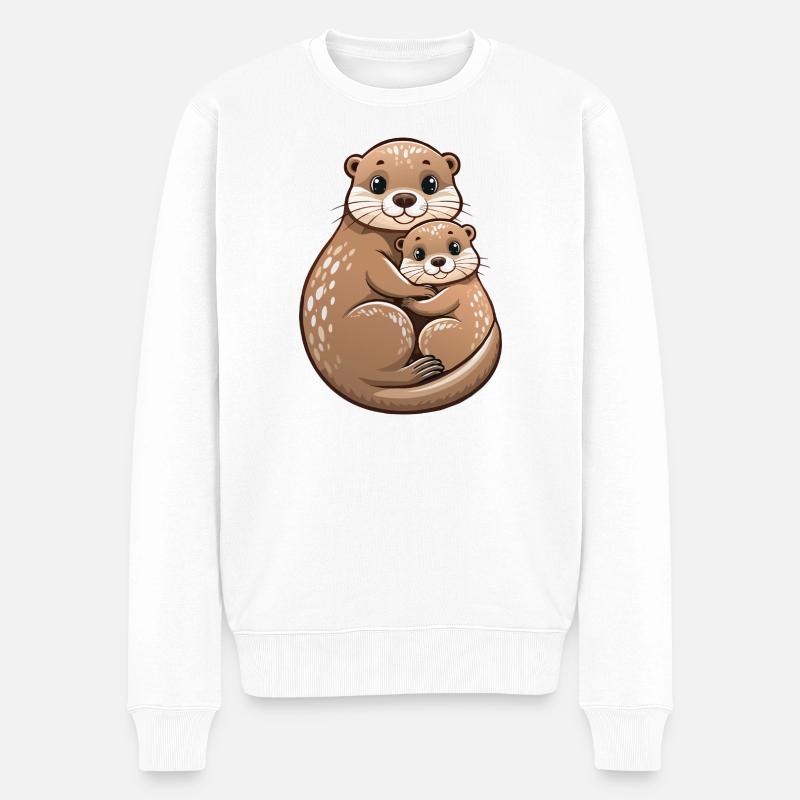 Mère loutre avec un petit - Pull Premium bio Homme - blanc